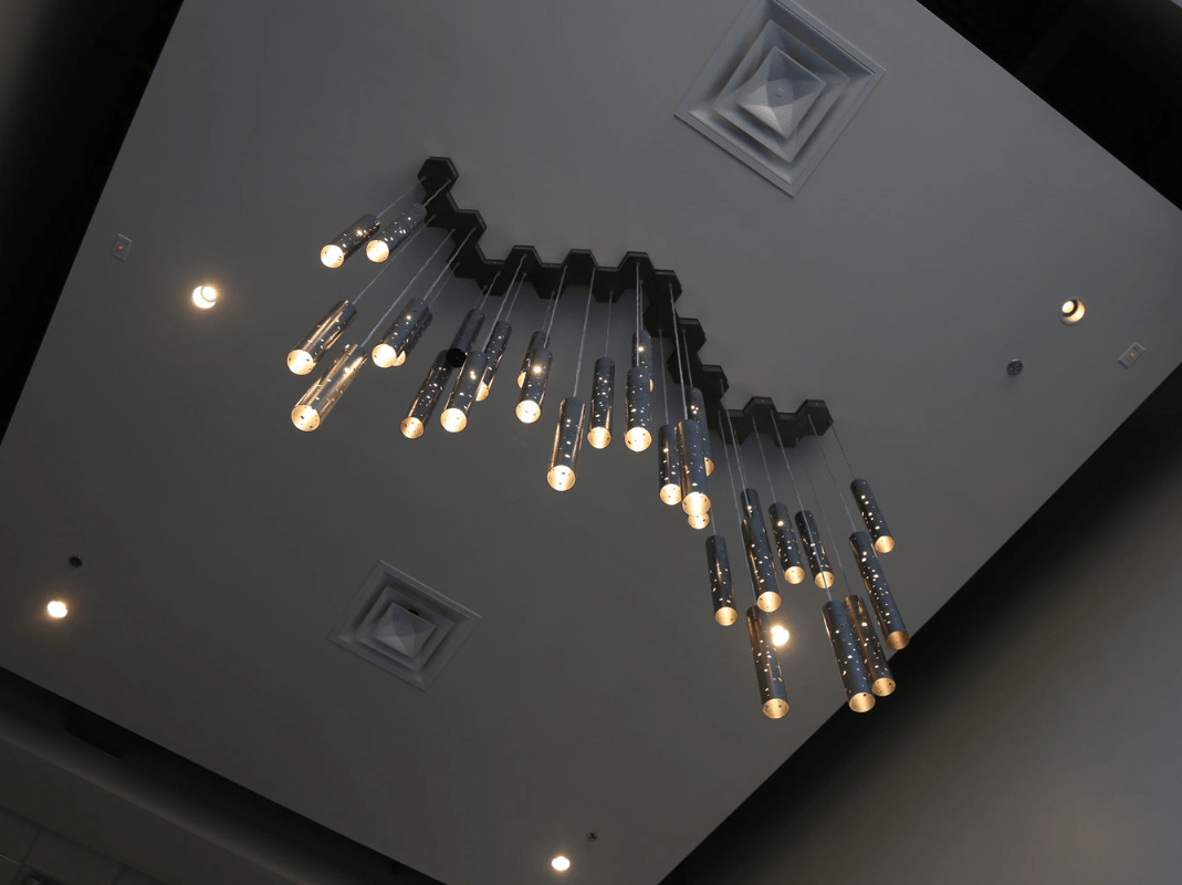 Modern chandelier in Frisco dental office