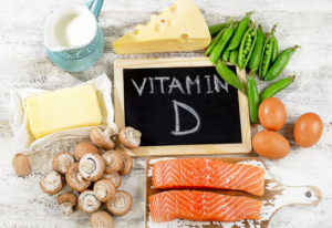 Sign that says “vitamin D” surrounded by nutritious foods